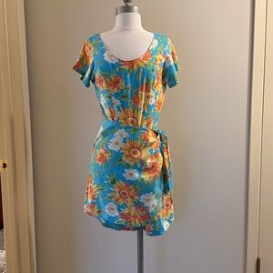 Floral Blue and Orange romper with faux wrapping